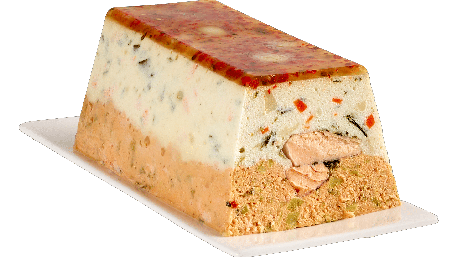Terrine with salmon, scallops and salmon fillet core