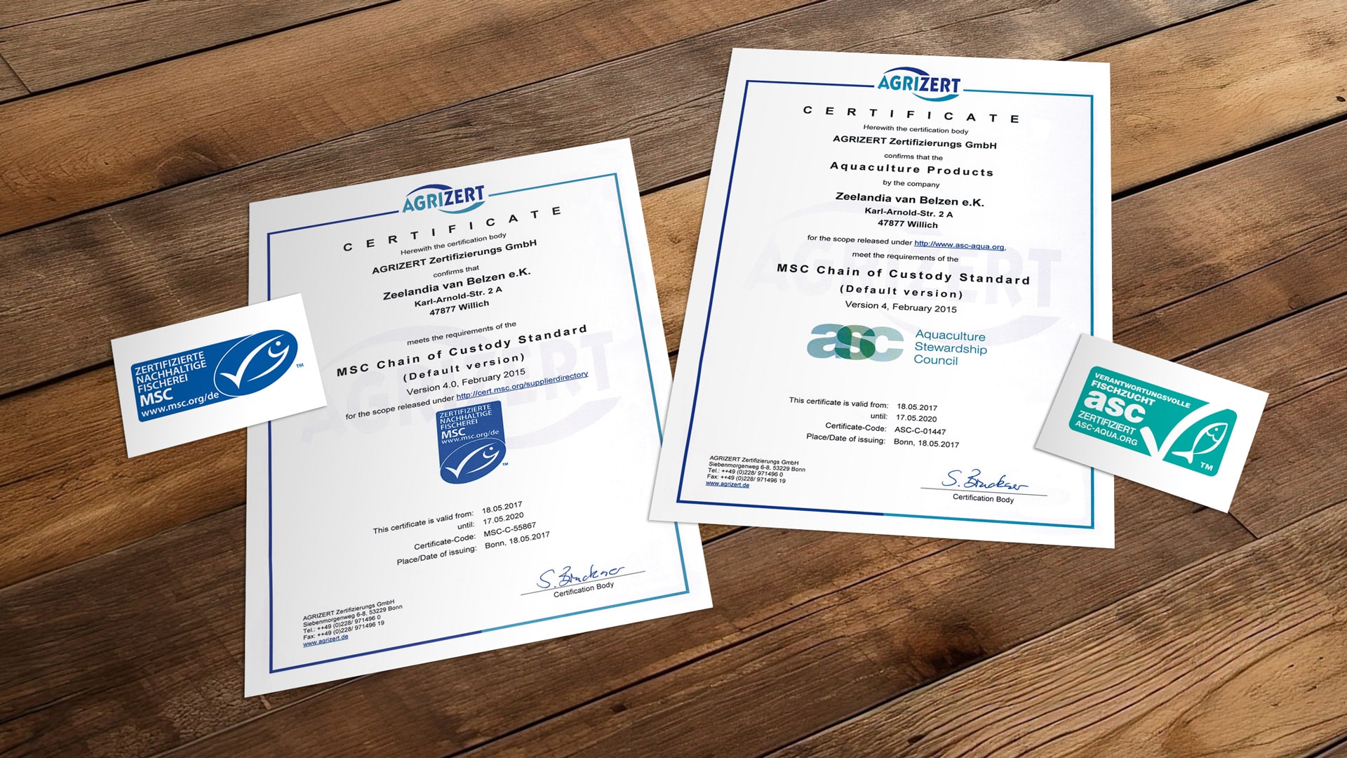 Zeelandia van Belzen receives MSC and ASC certifications